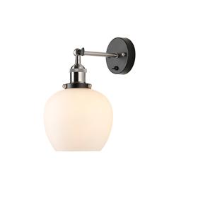 DK1120  Cawdor Wall Light, 1 Light E27, Satin Nickel/Black/Opal Wine Glass